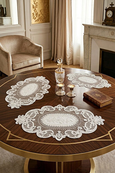 Çt Çeyizci Tekstil Σετ Δωμάτιο Σαλονιού Lace Runner Σετ Τριών Τεμαχίων