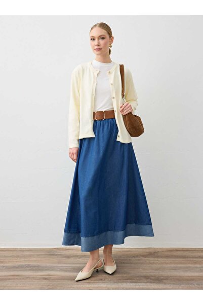 Refka تنورة دينيم بتفاصيل متباينة - أزرق داكن - ريفكا