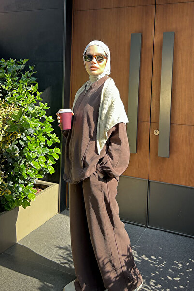 LOCCO Women's Side Stitching Detail Zipper Suit Brown