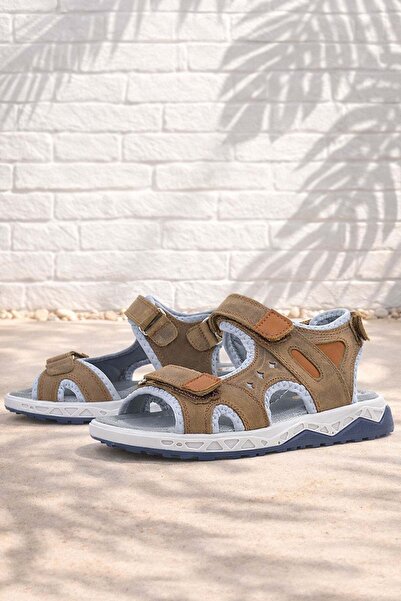 Rakerplus Genuine Leather Sand Color Velcro Kids Sandals Shoes