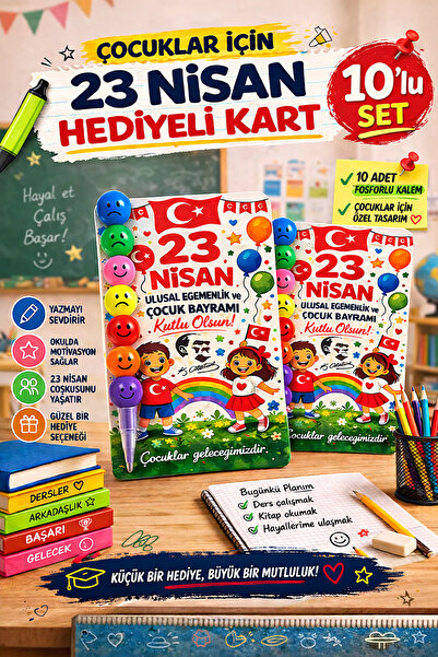 Anime Marketi Emojili Fosforlu Yumurtlayan Kalemli 23 Nisan Hediyesi 10'lu