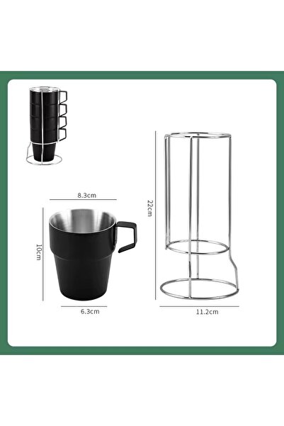 AutoFamily AUTO FAMILY Stackable Stainless Steel Coffee Mug Set with Rack and Mesh Carrying Bag – Pack of 4