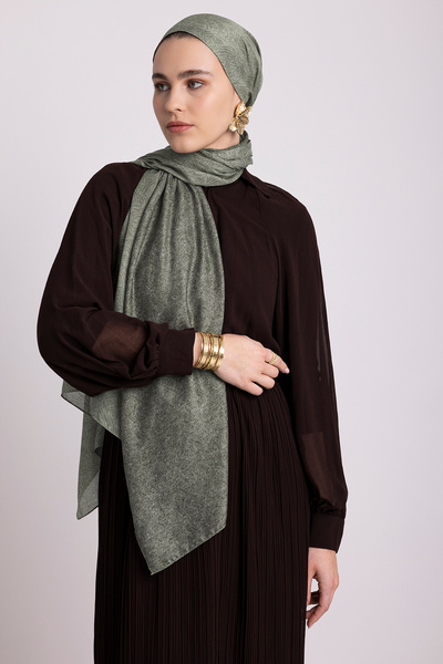 Ayshara Bengi Monogram Απλό Σάλι Με σχέδιο Διπλής όψης - Πράσινο Χακί