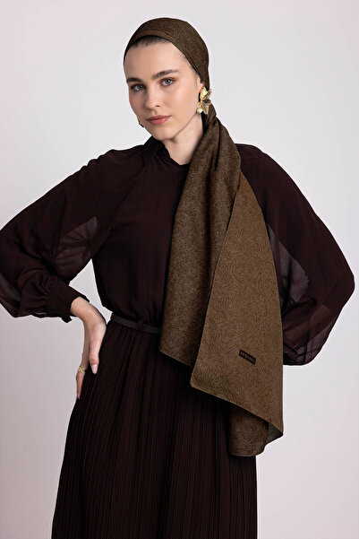 Ayshara Bengi Monogram Απλό Σάλι Με σχέδιο Διπλής όψης - Σκούρο Καραμέλι