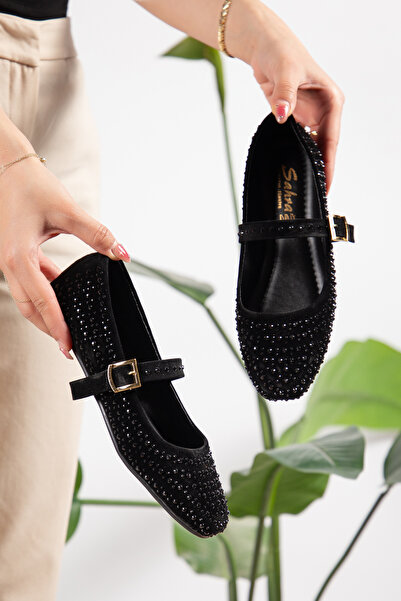 PLN SHOES حذاء نسائي مريح بنعل مريح وتفاصيل من الحجر الأسود، حذاء يومي حذاء م...