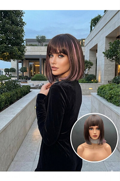 REMY HAİR Exclusive Luxury Özel Üretim Kahverengi Lila Kısa Küt Kesim Peruk