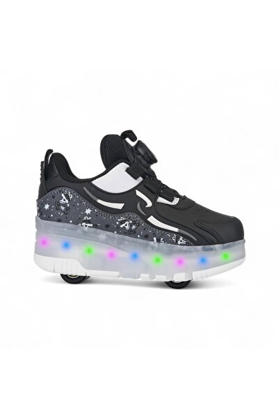 WALKWAY Siyah Işıklı Patenli Ortopedik Unisex Çocuk Spor Ayakkabı Nils