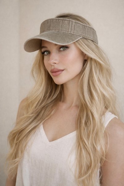 Şirin Giyim Aksesuar Beige 100% Cotton Vintage Tepi Open Visor Tennis Golf Wo...