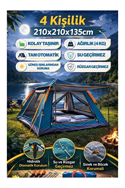 Magic Water 4 Kişilik Tam Otamatik Tenteli Kamp Çadırı Portatif Anti-uv Su Ge...