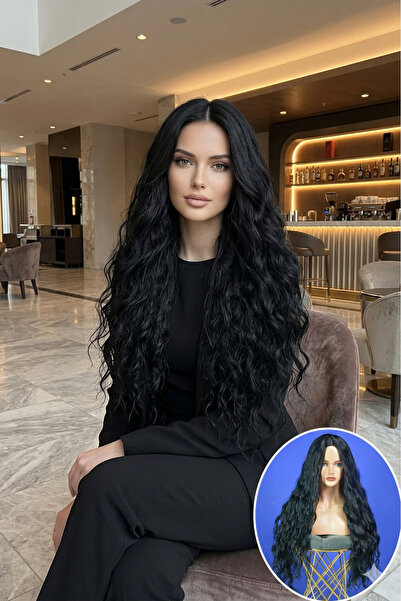 REMY HAİR Siyah Hafif Dalgalı Uzun Fiber Sentetik Peruk