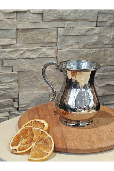 Bakır Concept Copper Ayran Cup Forged Model Silver Color Set of 2