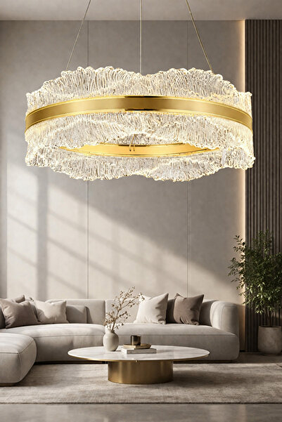 Ultra Home Valentina Model 50'lik Gold 3 Renk Kumandalı Metal Salon Mutfak Oturma Yatak Odası Modern Led Avize