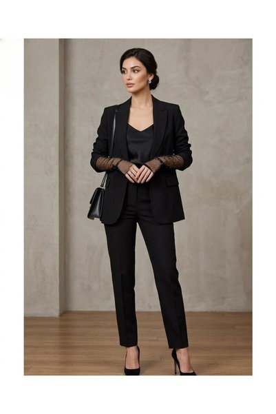 DİLARRA Boutique Black Sequin Tulle Gloves