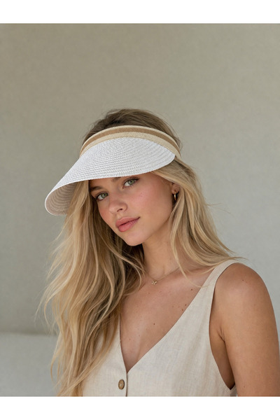 Şirin Giyim Aksesuar Summer Striped Wide Brim White Sun Visor – Tennis Sports...