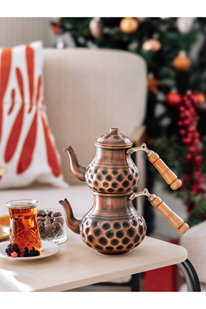 Bakır Concept Copper Teapot with Gourd Handle, Double Color, Mini Size