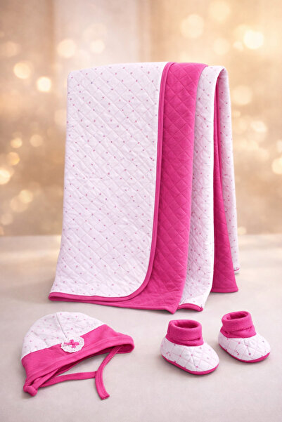 Tomuycuk Kapitone Battaniye Fuşya Şapkalı Ayakkabılı Kız Bebek Örtüsü Puset Ö...