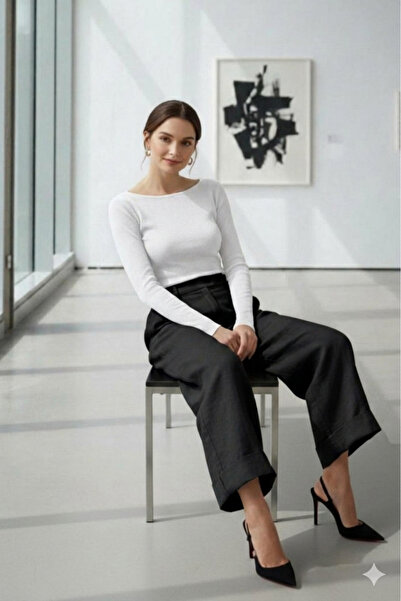 NO 601 Γυναικεία Λευκή Μπλούζα με Λαιμόκοψη εφαρμοστό Στενή Εφαρμογή Μακρυμάν...