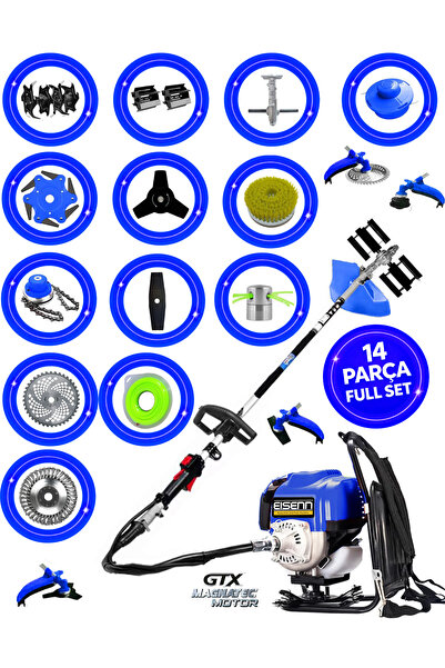 EISEnn German ESH 400 14 İn 1 Sırt Tipi Ot Çim Biçme Tırpan+Toprak Eşeleme+Ak...