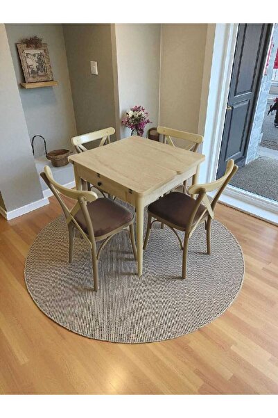 VETROWOOD Beril Traverten Açılır Mutfak Masa Takımı 80x80/160 cm 4 Kapuçino T...