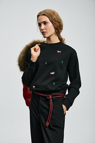 Lufian Χαρούμενο γυναικείο πλεκτό φούτερ μαύρο