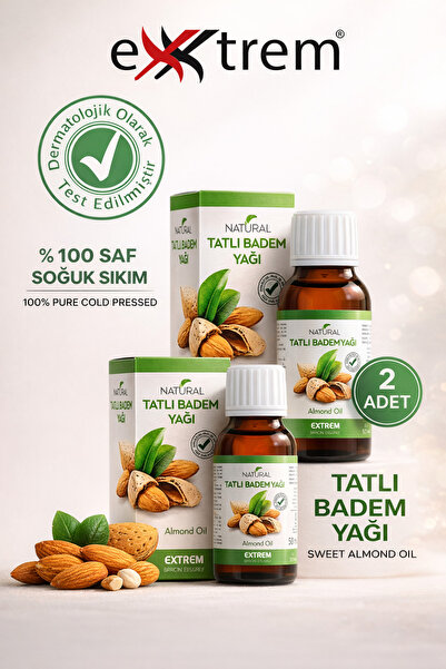 EXXTREM Soğuk Sıkım Tatlı Badem Yağı 2 Adet %100 Doğal - Cilt ve Saç İçin Nem...