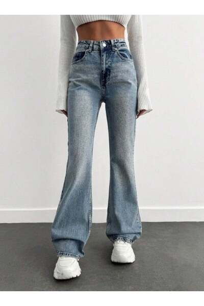 HerTon Ψηλόμεσο Ισπανικό Τζιν Παντελόνι με Φαρδιά Μπατζάκια - Βαμβακερό Τζιν ...