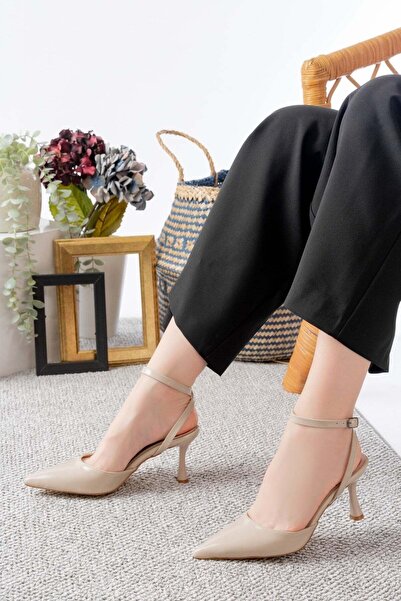 v.s.h velvet Kadın Abiye Bantlı Sivri Burun Rugan Topuklu Günlük Rahat Ayakkabı