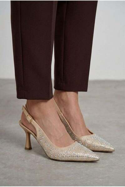 v.s.h velvet Γυναικείο στιλέτο με λεπτομέρειες από ύφασμα σε μπεζ απόχρωση κα...