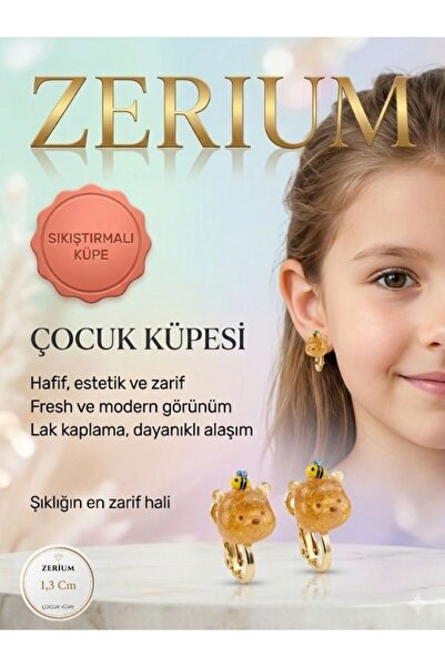 ZERİUM Girl's Clip-On Earrings – Winnie the Pooh for Non-Pierced Ears