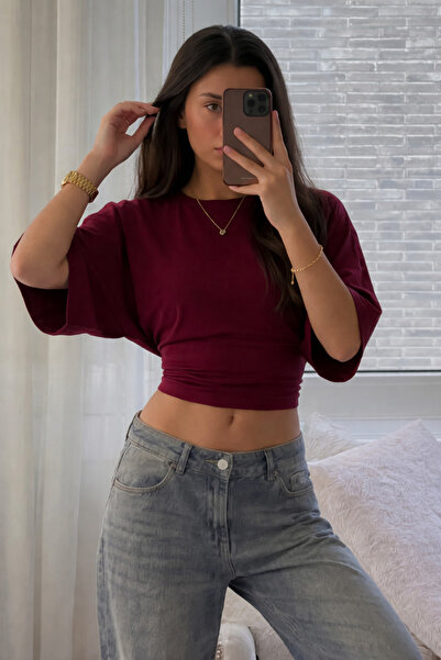 COMBİNE MİCHAİL Bluză de damă mulat cu mâneci largi, roșu claret