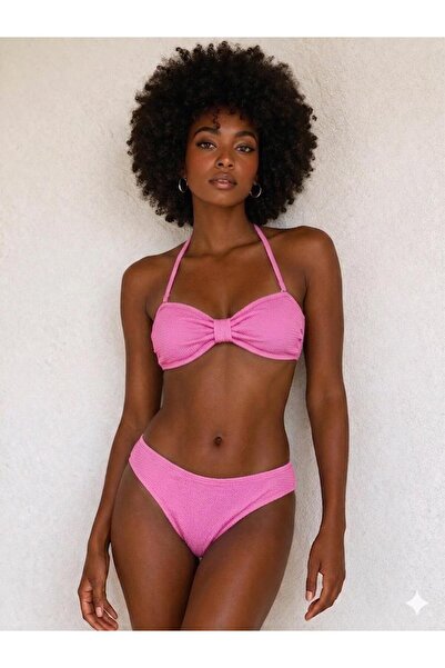 DEEP BEACH Set de bikini din țesătură texturată fără bretele