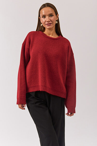ZÜLAYS Oversize Sweater with Ribbed Trim Red
