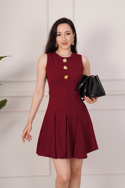 Hipo Trend Φόρεμα μπορντό με χρυσές λεπτομέρειες και φαρδιά γραμμή