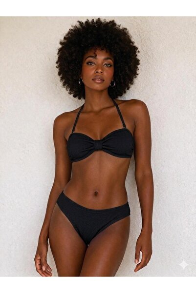 DEEP BEACH Set de bikini din țesătură texturată fără bretele