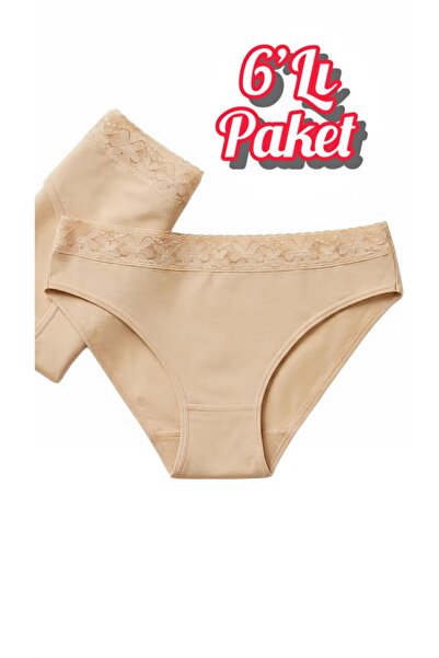 Özten İç Giyim 6 Pack Lycra Waist Lace Bikini Women's Skin Panties Ozt6-206