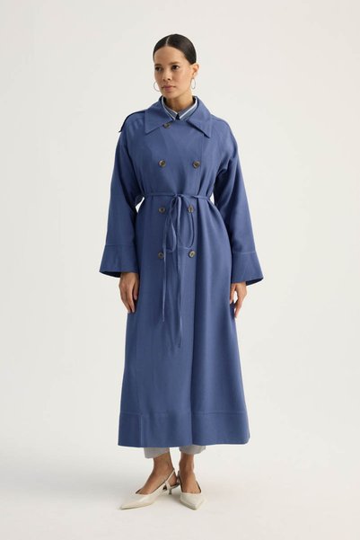 ZÜLAYS Double Breasted Trench Coat with Epaulettes Indigo