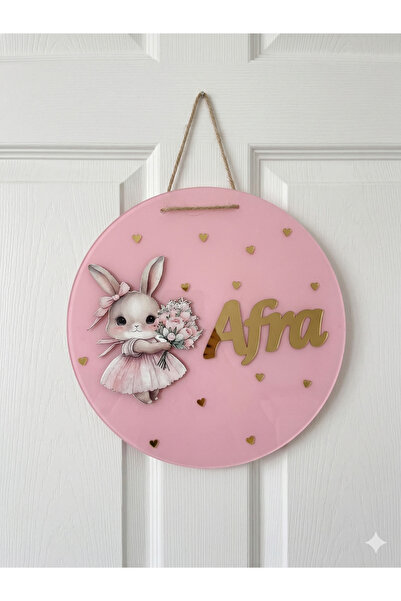 NaturessCo Ornament de ușă pentru bebeluși/copii din plexiglas roz cu figurin...