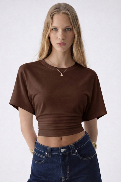 COMBİNE MİCHAİL Γυναικεία μπλούζα με μανίκια νυχτερίδα, βασική, στενή, καφέ