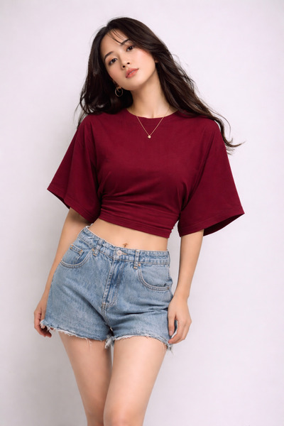 COMBİNE MİCHAİL Γυναικεία καλοκαιρινή κοντομάνικη μπλούζα σε μπορντό χρώμα