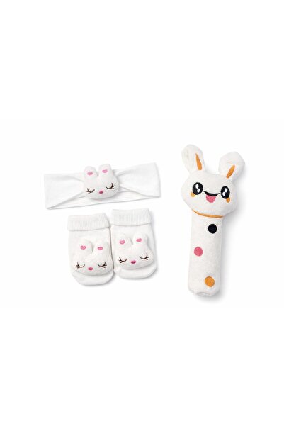 Akface 3`LÜ SET Oyuncaklı Organik pamuk Bandana Çorap ve Çıngırak Vik sesli O...