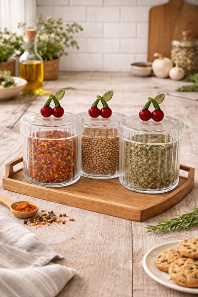 NEWNOW Set of 3 Glass Jars with Cherry Lids 350 ml – Spice & Storage Container
