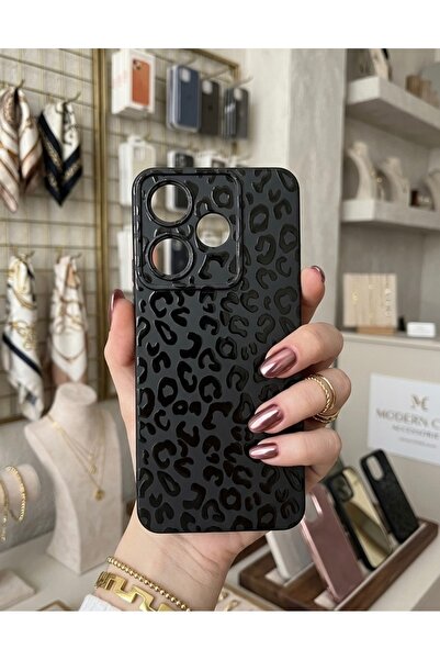 OVADA Redmi 13 Uyumlu Siyah Leopar Desenli Telefon Kılıfı