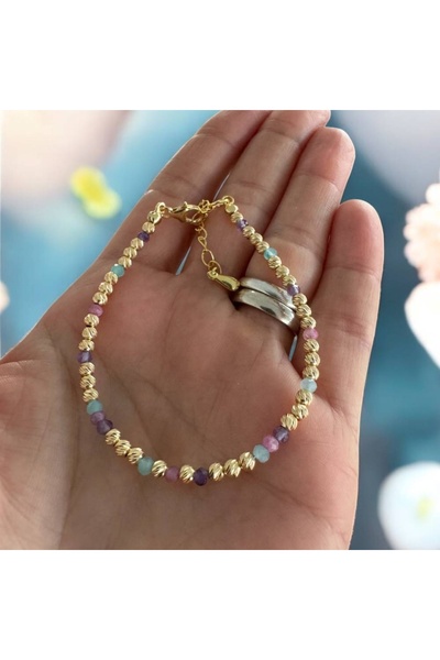 Ezera Κομψό Χειροποίητο Βραχιόλι Imani με Αμέθυστο, Ροζ Τουρμαλίνη, Αμαζονίτη