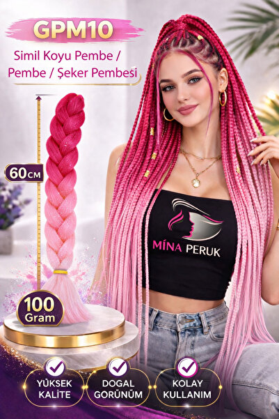 Mina Peruk Simli Koyu Pembe / Pembe / Şeker Pembesi Ombreli Örgülük Saç 100 Gr.