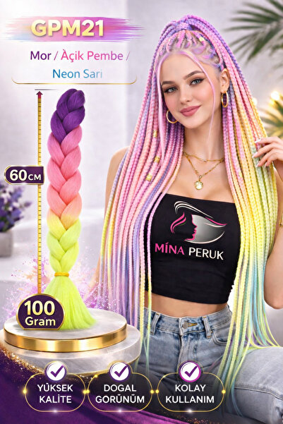 Mina Peruk Afrika Örgülük Ombreli Sentetik Saç 100 Gr. - Mor / Açık Pembe / N...