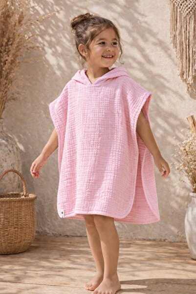 anna sofie ( 4-6 YAŞ ) %100 Organik Pamuk Müslin Bebek Panço Kapşonlu