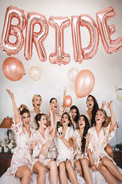 Parti dolabı Bride Yazılı 65 Cm Folyo Balon Konsepti Rose Gold Renkli Bekarlı...