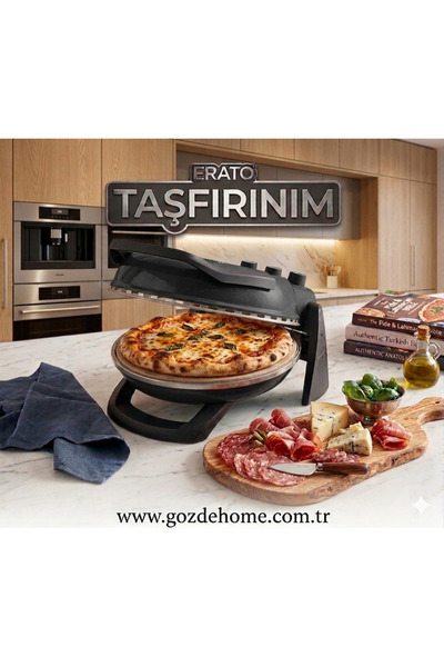 Black - Erato Rocket Pizza Machine, Lahmacun Machine Natural Stone Oven - Timer - 400 °c