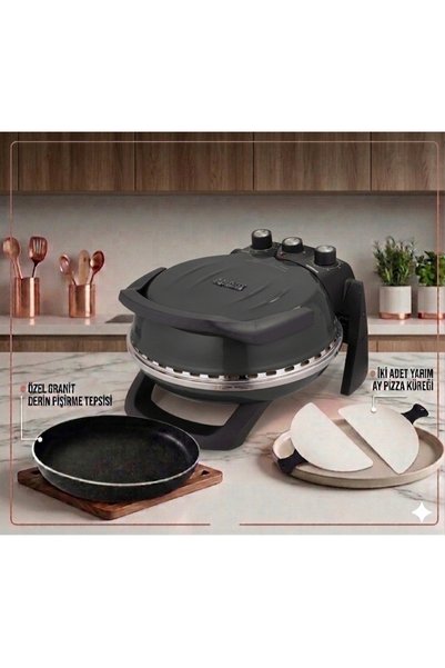gözdehome Siyah - Erato Taşfırınım Pizza Makinesi, Lahmacun Makinesi Doğal Taş Fırın - Timer - 400 °c