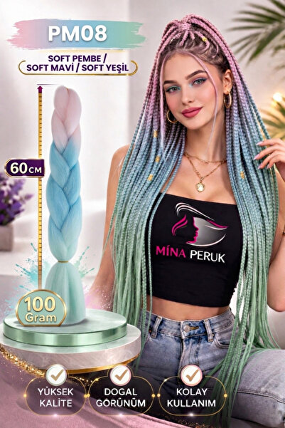 Mina Peruk Afrika Örgülük Ombreli Sentetik Saç 100 Gr. - Soft Pembe / Soft Ma...